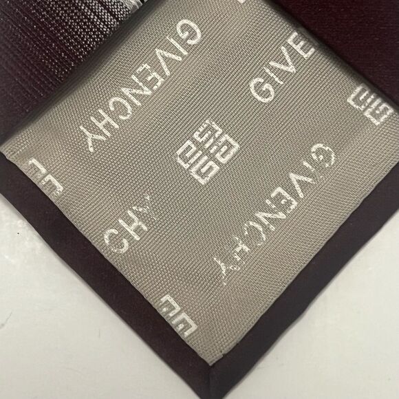 Givenchy Poly-Silk Tie Burgundy Striped Vintage Luxury Retro Designer Necktie - Picture 8 of 9